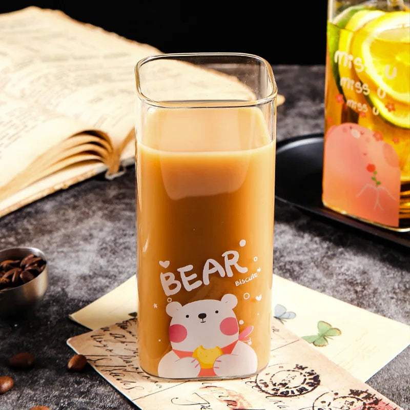 Afralia™ 400ML Colorful Pattern Glass Coffee Mug for Milk, Beer, Tea, and More