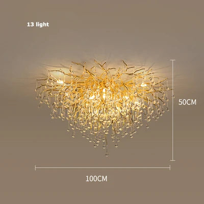 Afralia™ Golden Metal Luxury Crystal Chandelier Lighting Branch Tree for Home Décor