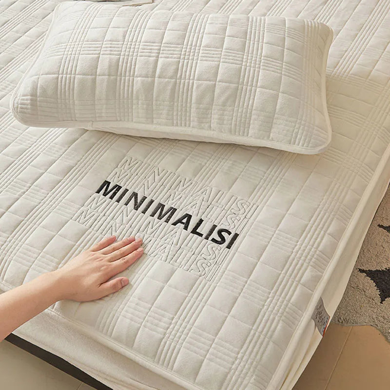 Afralia™ Luxe Velvet Embroidered Fitted Sheet: Non-Slip, Skin-Friendly, Quilted Home Decor