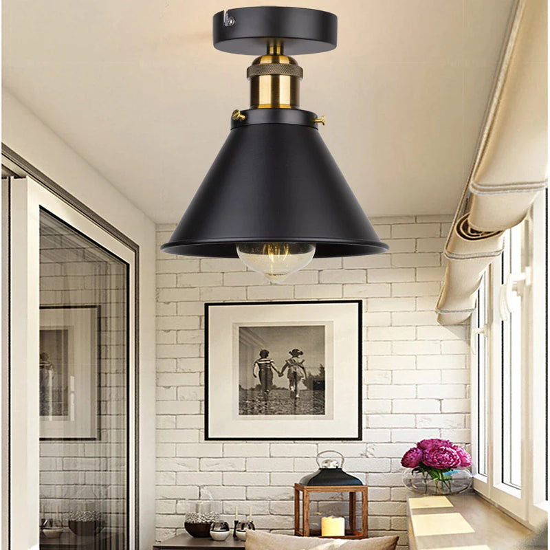 Afralia™ Rustic Farmhouse Ceiling Light for Hallway Stairway, Industrial E27 Base Flush Mount