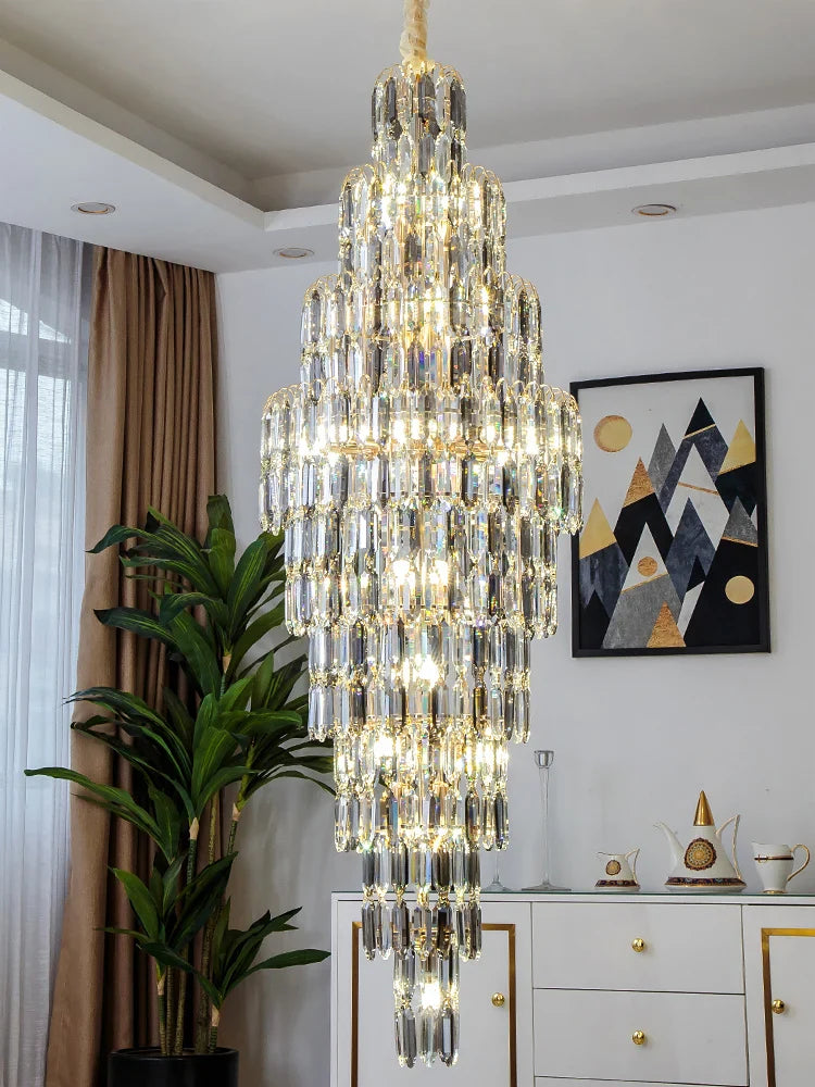 Afralia™ Crystal Spiral Pendant Light Chandelier Loft Luxury Staircase Elegant Upscale