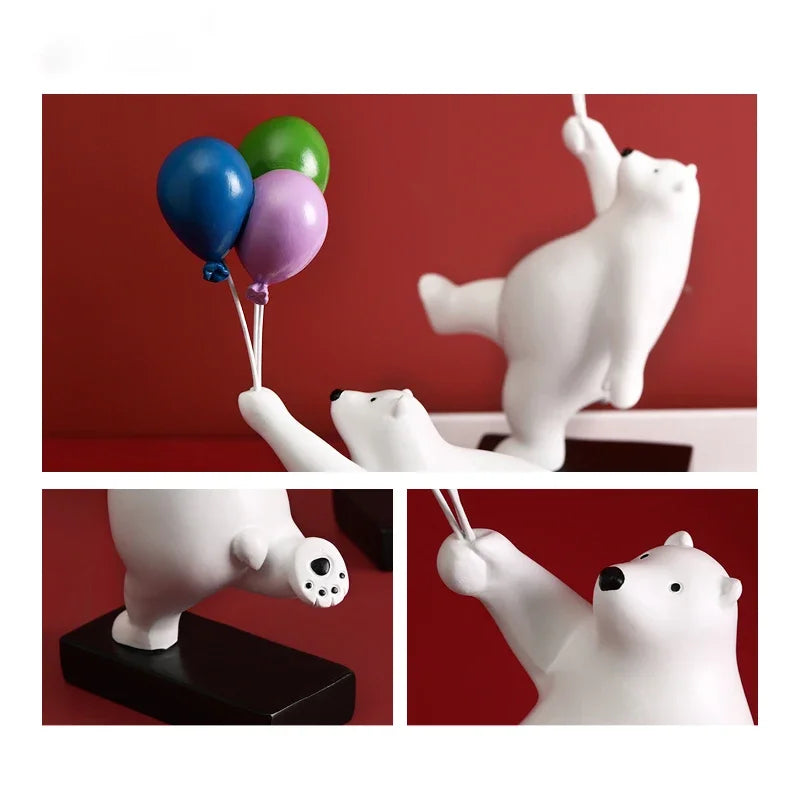 Afralia™ Flying Bear Figurines Balloon Polar Bears Resin Decoration Modern Gift for Boy/Kids