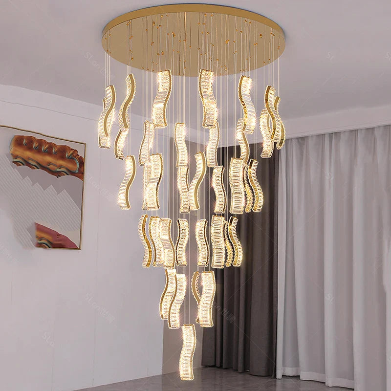 Afralia™ Crystal Chandelier Stair Pendant: Modern Living Room Interior Lighting