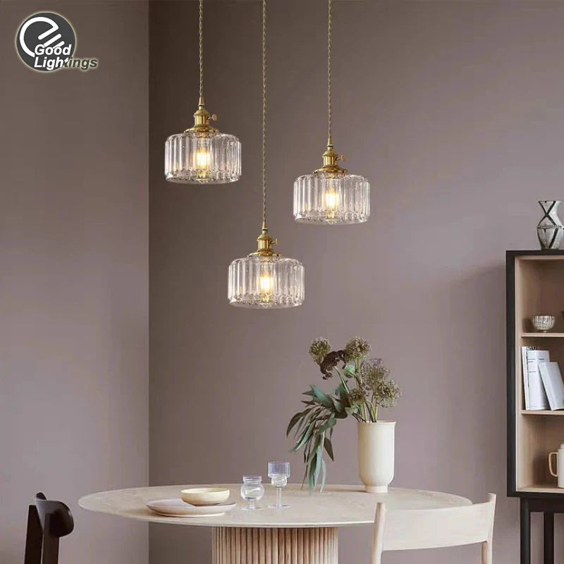 Afralia™ Nordic Glass Pendant Lamp LED Copper Finish Modern Hanging Light