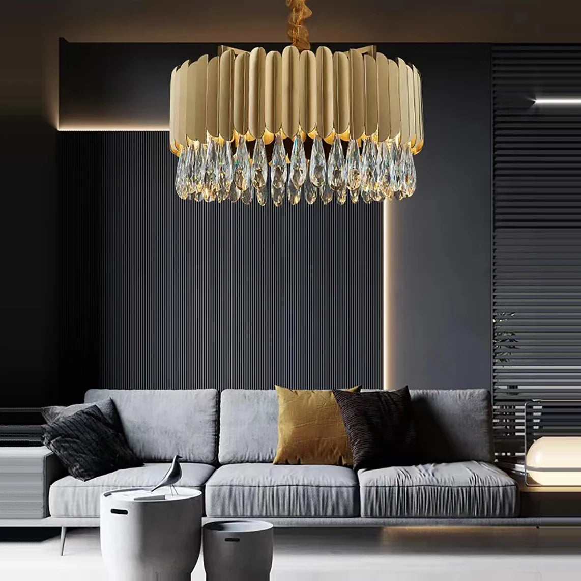 Afralia™ Crystal Pendant Lights: Dimmable LED Round Gold Lustres for Modern Luxury Living Room