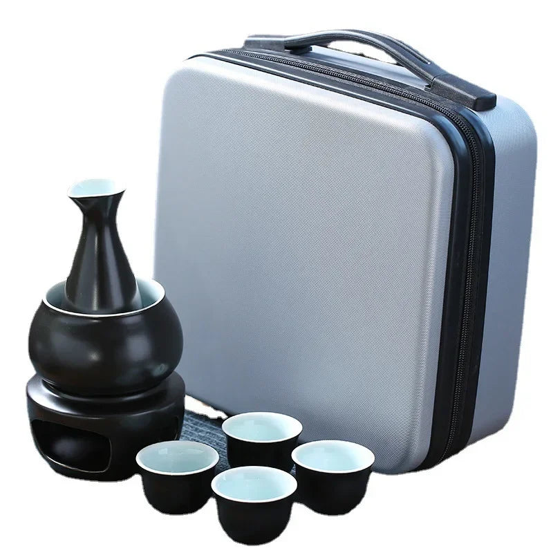 Afralia™ Sake Set: 7-Piece Ceramic Wine Kit with Carafe, Cups, Warmer, and Candle Warmer