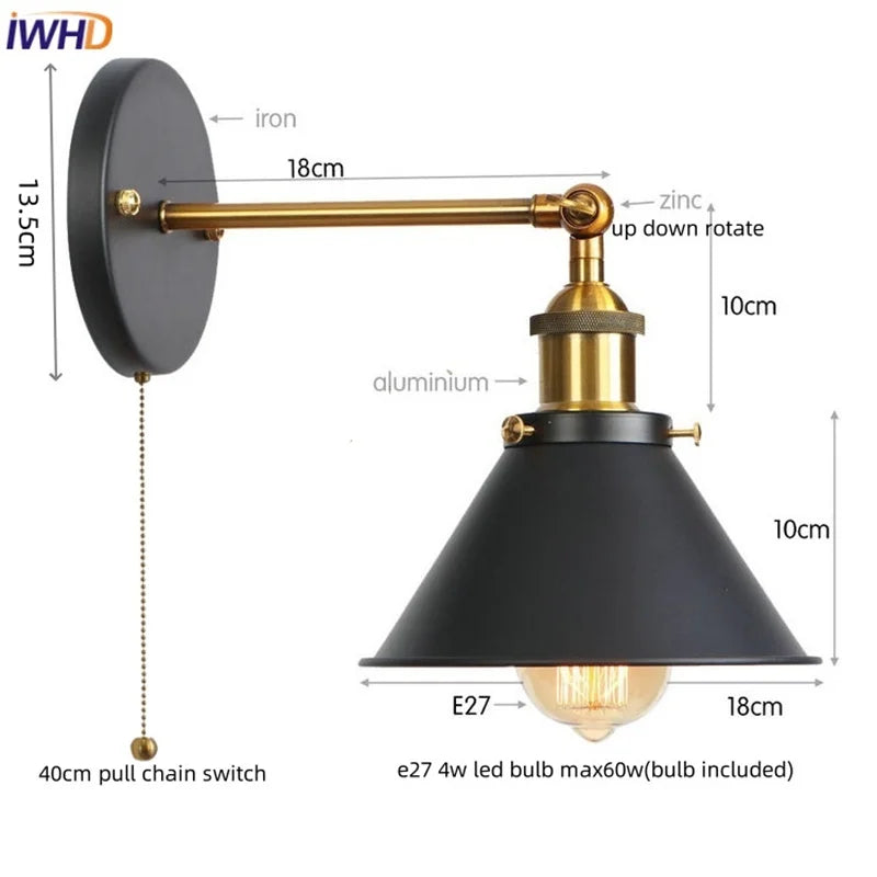Afralia™ Gold Industrial LED Wall Lamp for Loft Stair & Bedroom Lighting