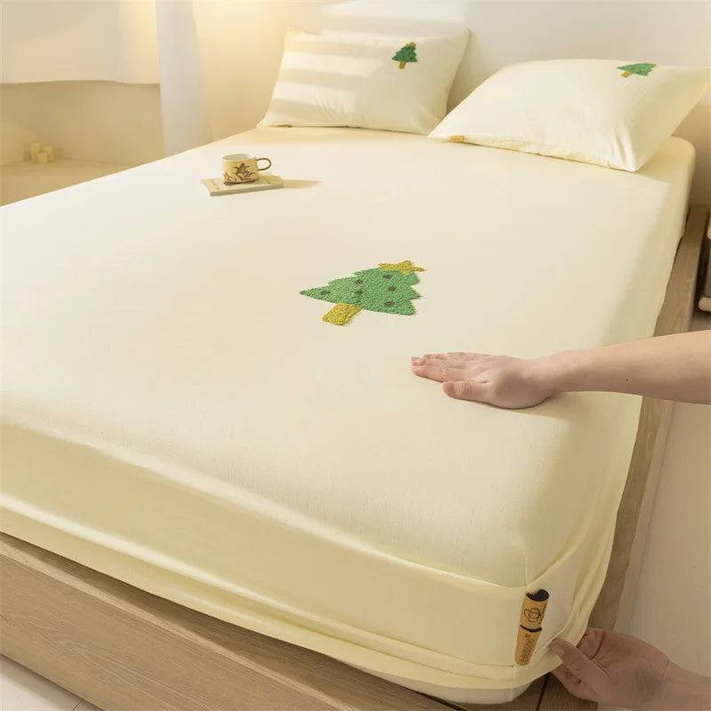 Afralia™ Cartoon Embroidered Fitted Sheet Single Bed Cover, 100% Cotton, All Seasons, Anti-Slip