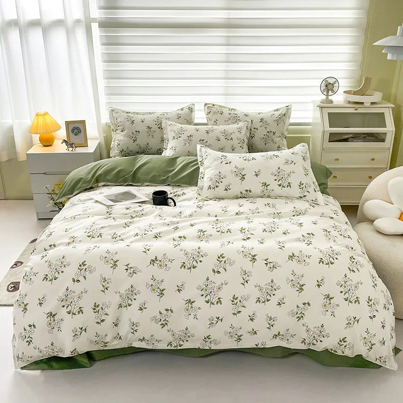 Afralia™ Floral Print Bedding Set: Duvet Cover, Sheet, Pillowcases - Queen/King/Single/Double Bed