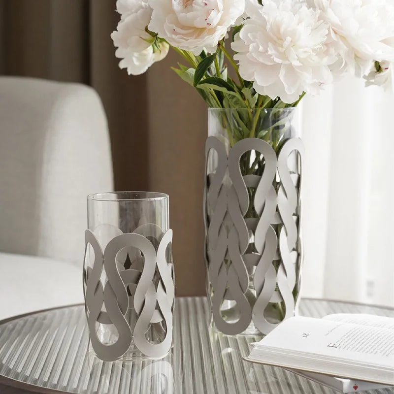 Afralia™ Woven Leather Glass Vase for Home Decoration and Terrarium Floral Arrangement