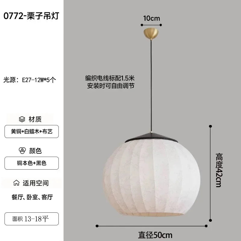 Afralia™ Zen Art Decorative LED Hanging Lamp in Ash Wood and Copper