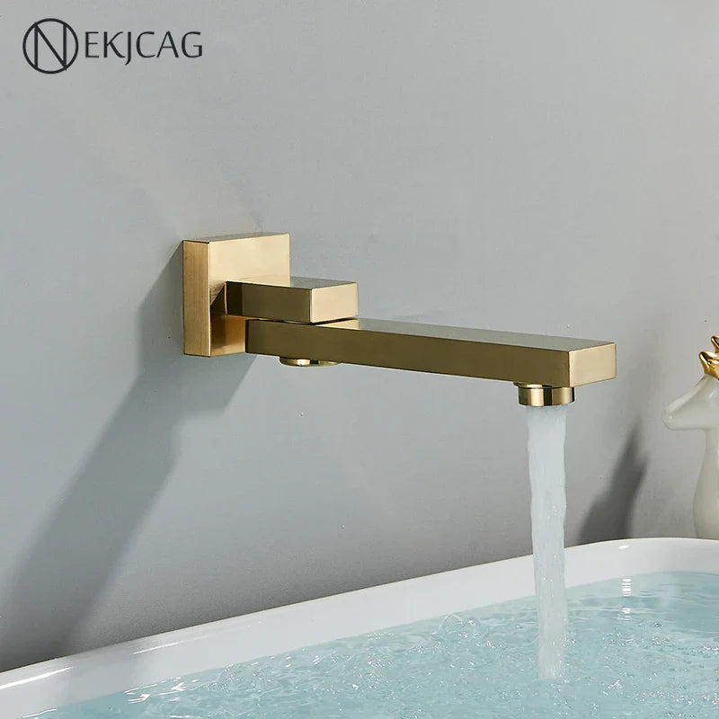 Afralia™ Brushed Gold Wall Mounted Basin Faucet with Rotating Mixer