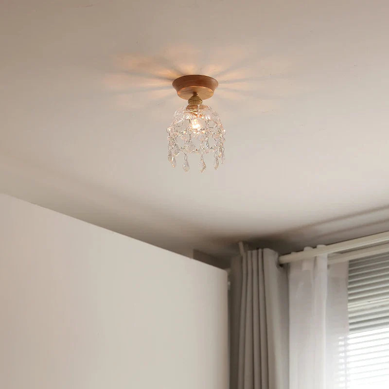 Afralia™ Wood Glass LED Ceiling Lamp Modern Plafondlamp for Home Restaurant Living Room