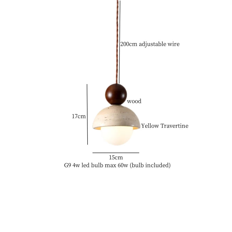 Afralia™ Wood Yellow Travertine LED Pendant Light Hanglamp for Home Decor