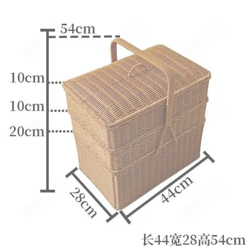 Afralia™ Handwoven Rattan Picnic Basket with Lid and Rectangular Outdoor Storage