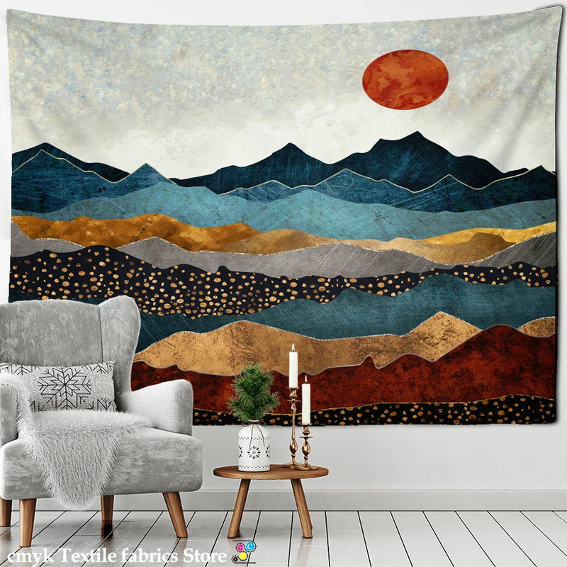 Abstract Mountains Oil Painting Tapestry Wall Hanging for Boho Witchcraft Aesthetics Room Decor by Afralia™