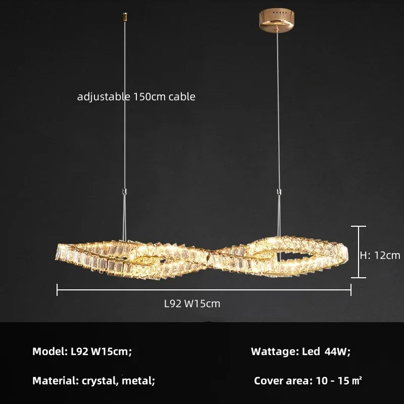Afralia™ Luxury K9 Crystal Pendant Lights Gold Metal Hanging Lamp LED Suspension