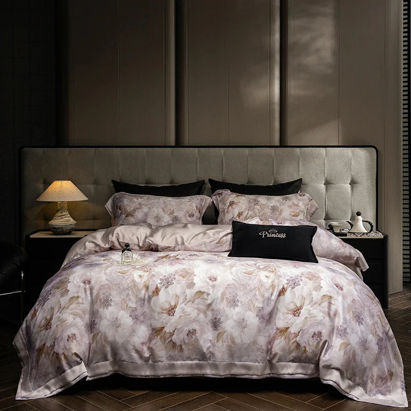Afralia™ Eucalyptus Fiber Floral Print Bedding Set: Duvet, Sheet, Pillowcases - 4Pcs
