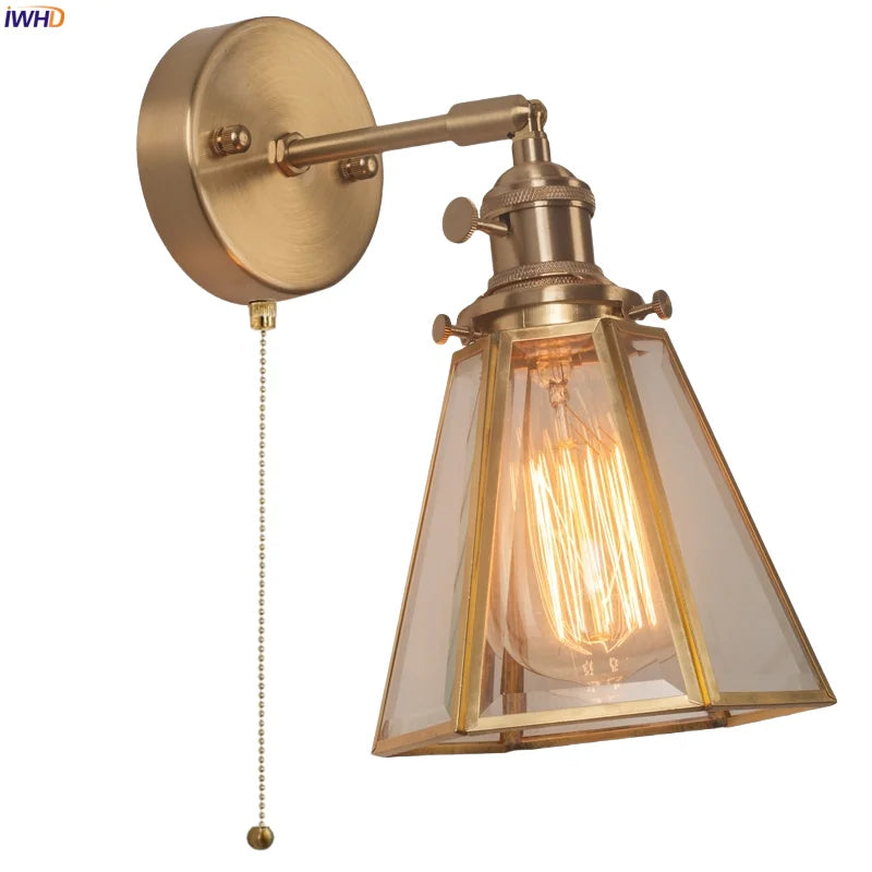 Afralia™ Brass Glass LED Wall Light Bathroom Mirror Vintage Aplique Pared
