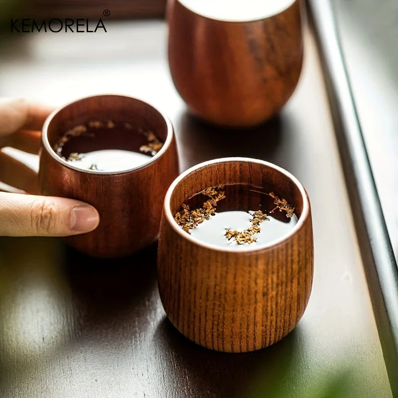 Afralia™ Set of 2 Japanese Tea Cups | Exquisite Wooden Drinkware for Every Season