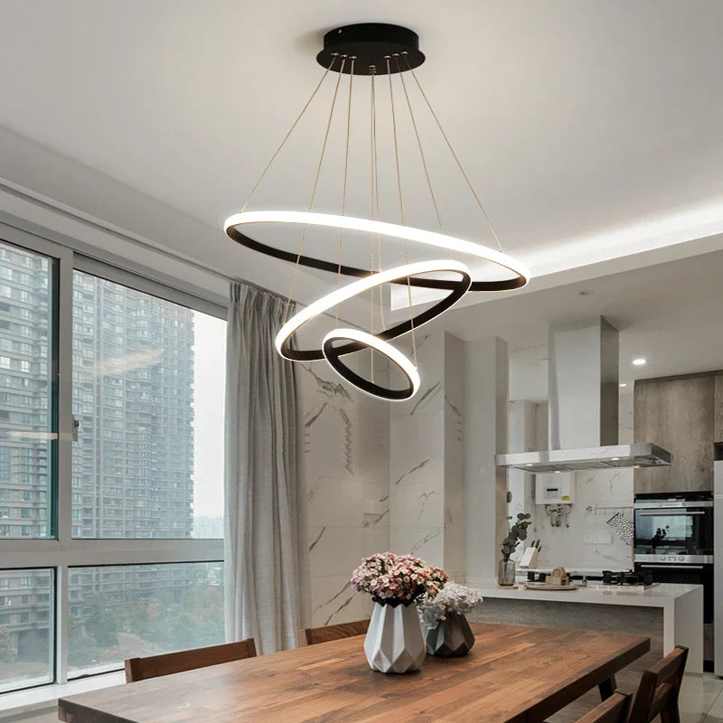 Modern Round LED Chandelier by Afralia™ for Living, Dining, and Kitchen Room Lighting