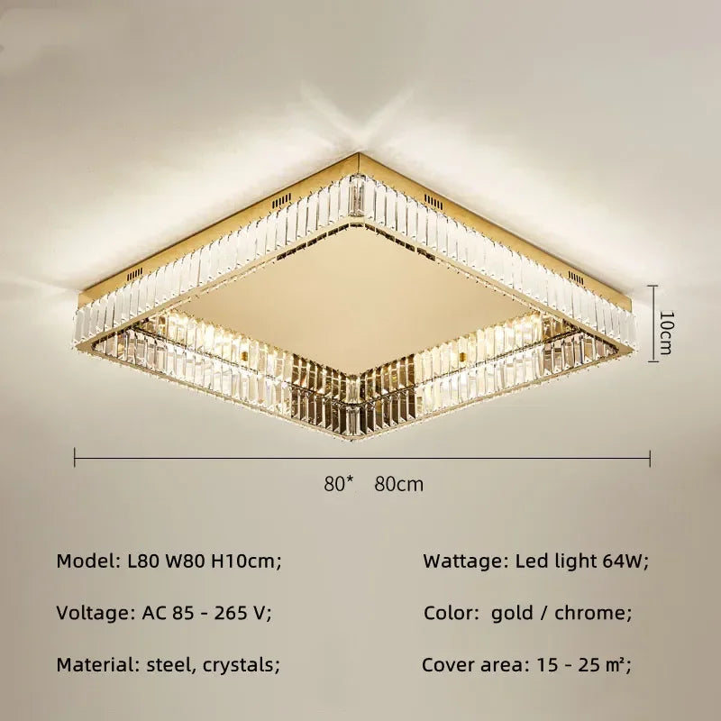 Afralia™ Square Steel Crystal Led Ceiling Light Fixture for Living Room Decor
