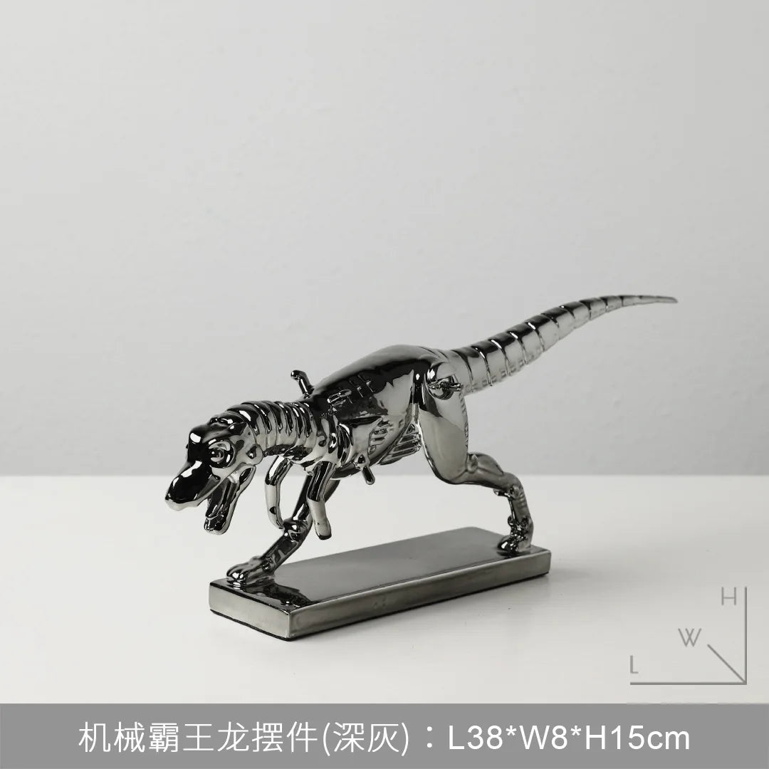 Afralia™ Silver Tyrannosaurus Rex Dinosaur Skeleton Ornament Home Decor Figurine