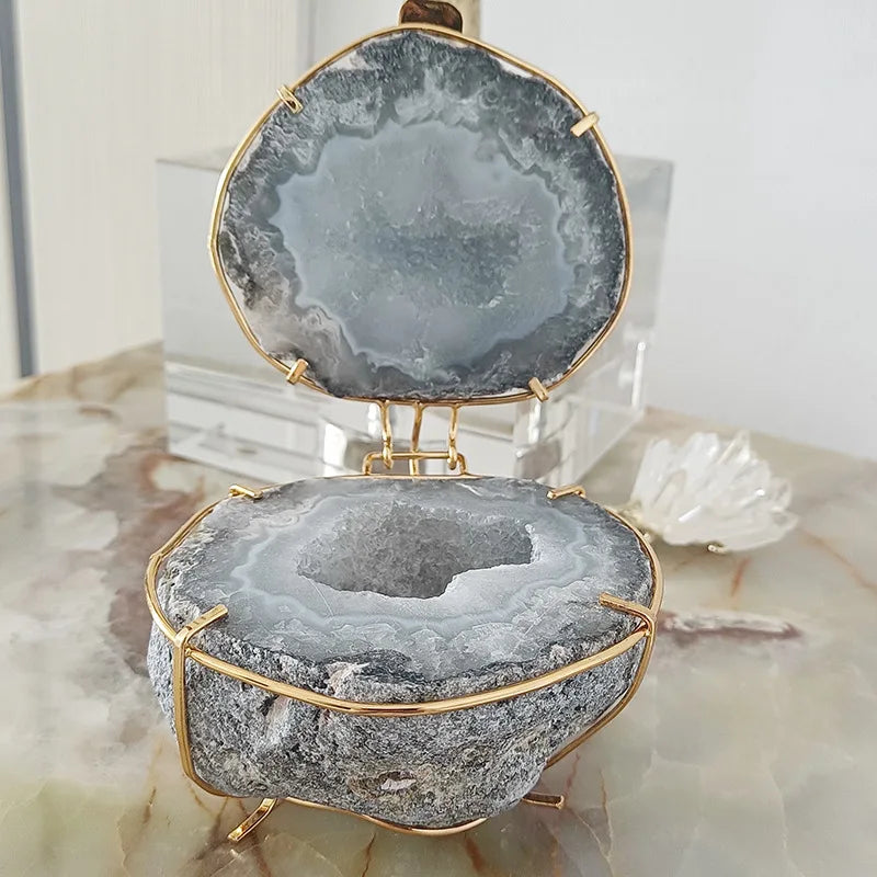 Afralia™ Onyx Stone Jewelry Box Decorative Figurines Home Decoration Accessories
