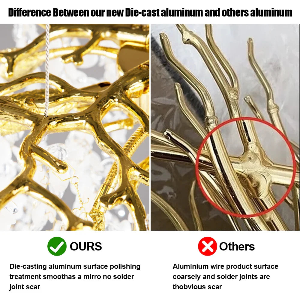 Afralia™ Grape Crystal Chandelier Silver Gold LED Tree Branch Luxury Lighting