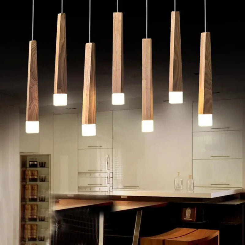 Afralia™ Wooden Stick Pendant Light: Modern Nordic Design for Kitchen, Living Room & Dining Room