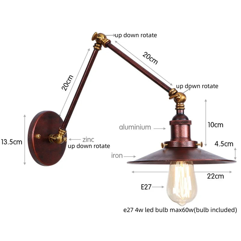 Afralia™ Rustic Vintage LED Wall Lamp with Pull Chain Switch for Stair, Restaurant, Bedroom