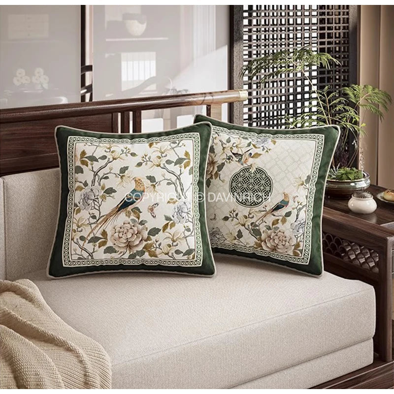 Afralia™ Dream Floral Birds Print Oriental Cushion Covers for Luxury Sofa