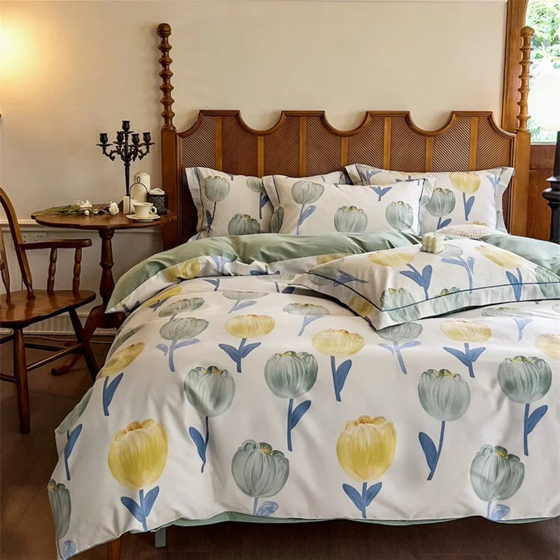 Afralia™ Cotton Bedding Set Queen King Size Sheet Pillowcase Blanket Cover