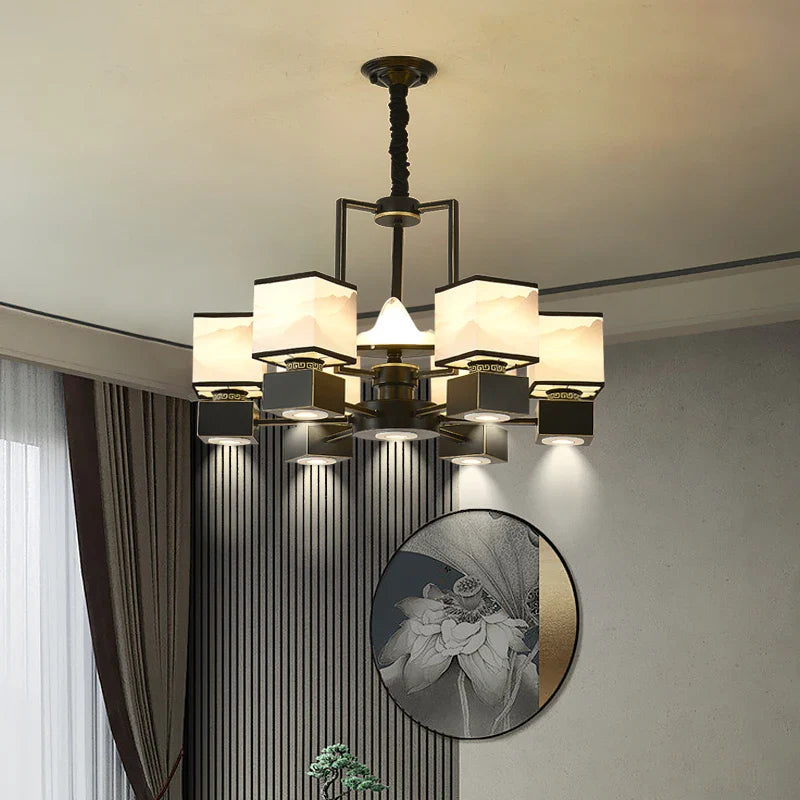 Afralia™ Chinese Zen Marble Chandelier for Living Room, Restaurant, and Bedroom