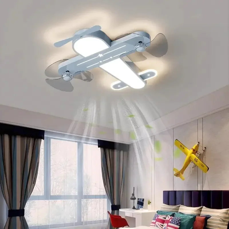 Afralia™ Kids Room Airplane Ceiling Fan Light Fixture