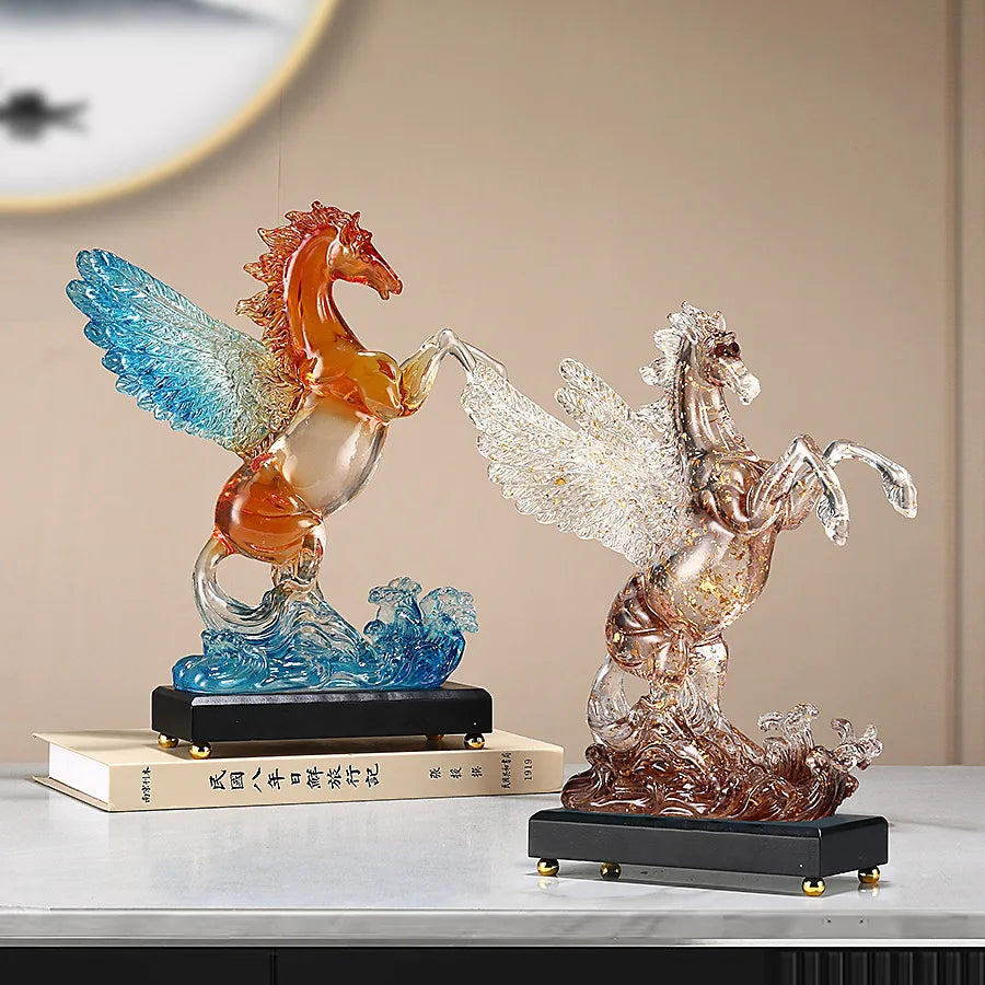 Afralia™ Pegasus Resin Figurine: Color Gradient Horse Sculpture for Home Decoration