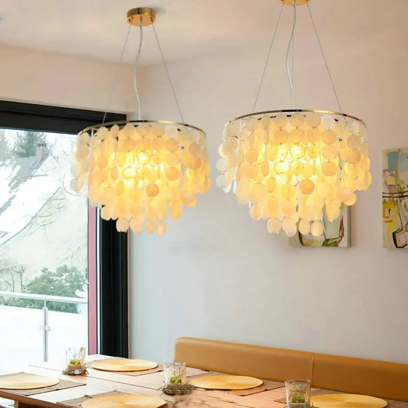 Afralia™ LED Shell Chandelier: Modern Gold Chrome Ceiling Hanging Light