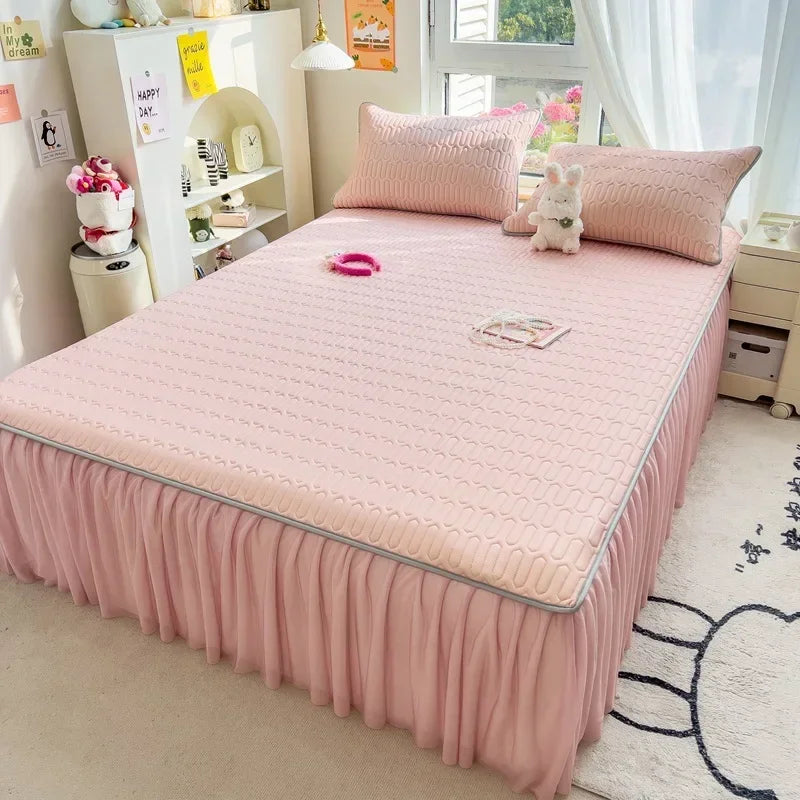 Afralia™ Cool Fabric Latex Bed Skirt Set: Solid Color Summer Mat with Elastic Band