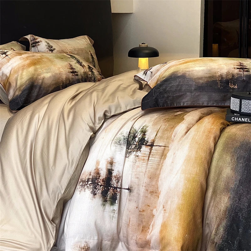 Afralia™ Lyocell Cotton Digital Print Bedding Set with Duvet Cover, Sheet, and Pillowcase