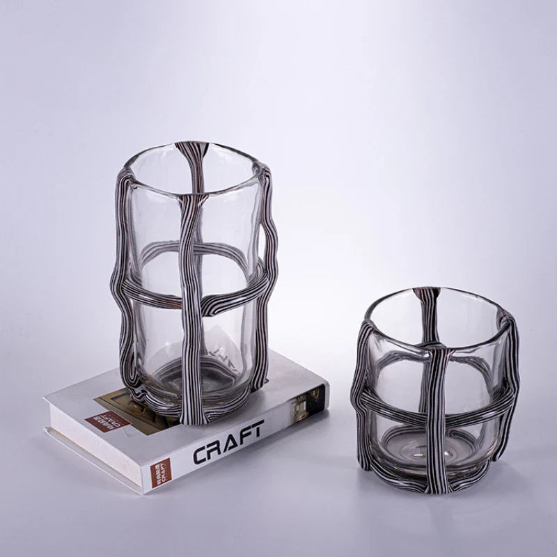 Afralia™ Stripe Cross Glass Vase for Artistic Flower Arrangement and Home Decor