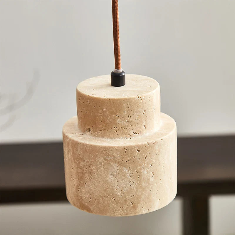 Afralia™ Yellow Travertine LED Pendant Light: Wabi Sabi Dining Room Decor