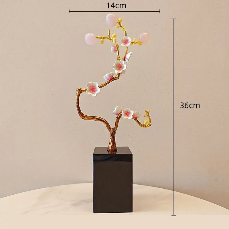 Afralia™ Golden Tree Crystal Ball Plum Blossom Metal Decor Figurine