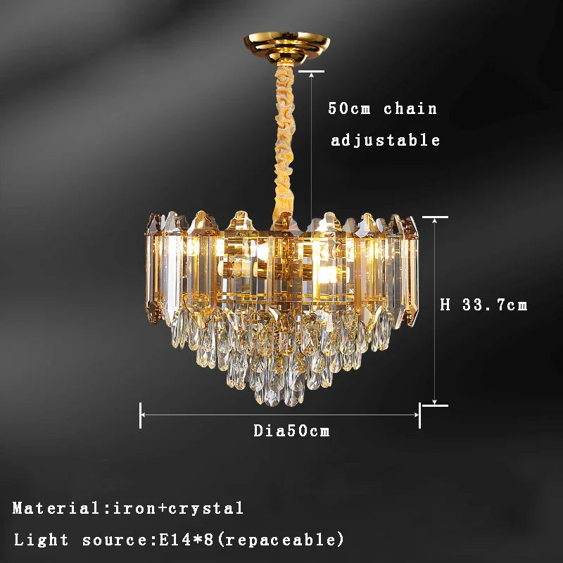 Afralia™ Gold Amber Crystal Chandelier Lights Modern Room Decor Hanging Lamp