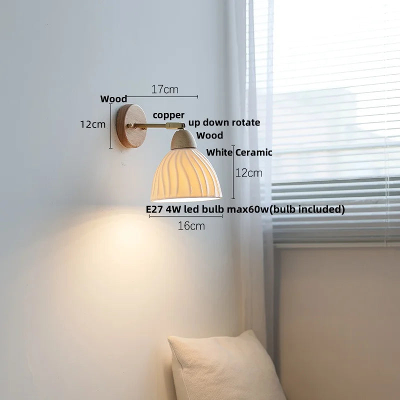Afralia™ White Ceramic Wood Wall Lamp Sconce for Coffee Balcony Stair Light Fixtures