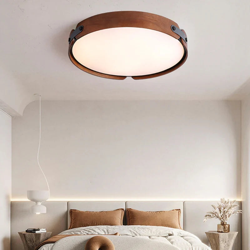 Afralia™ Luxury Round Wood & Artificial Leather Ceiling Light, 3 Sizes, for Various Rooms