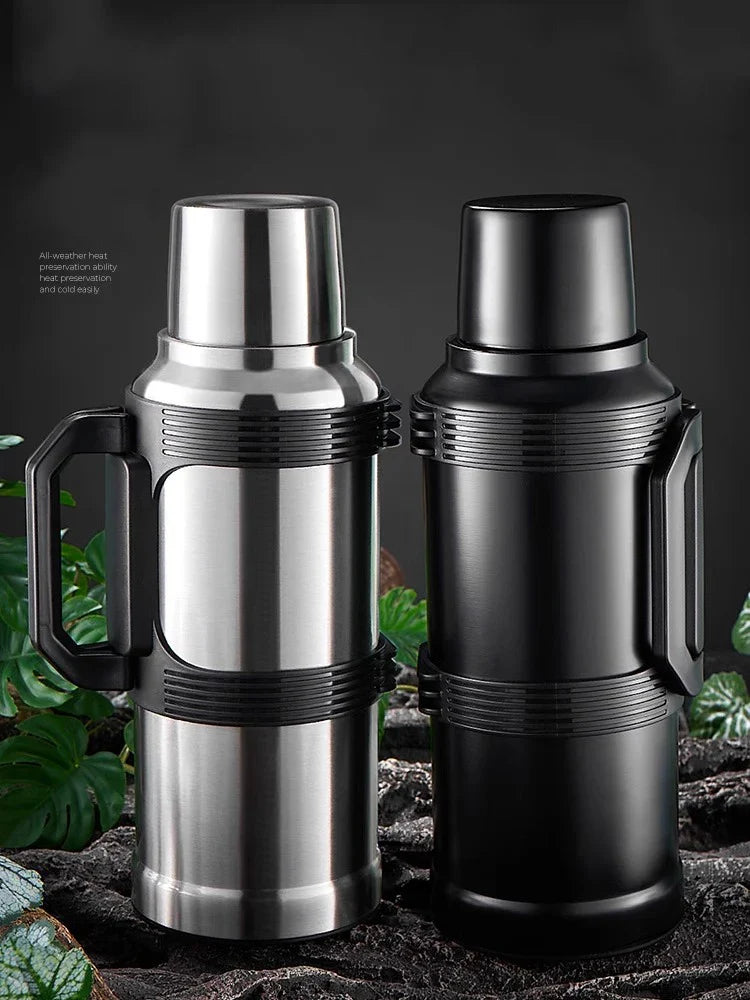 Afralia™ 2000ML Glass Liner Insulated Kettle with Folding Handle Thermos Cup