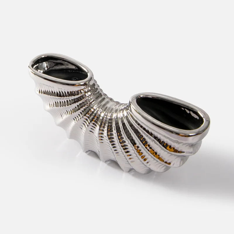 Afralia™ Golden Shell Ceramic Vase | Geometric Design | Living Room Decoration