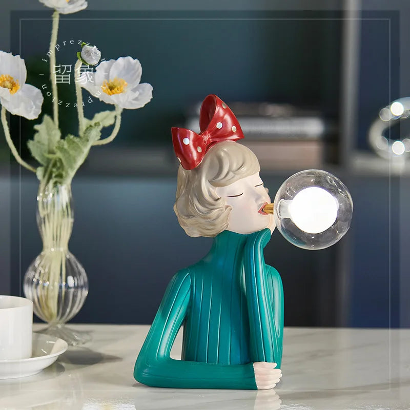 Afralia™ Nordic Bubble Girl Resin Statue Decoration Night Light, Perfect for Living Room or Bedroom