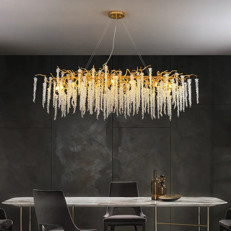 Afralia™ Gold Aluminium Crystal Chandelier for Elegant Dining Room Lighting