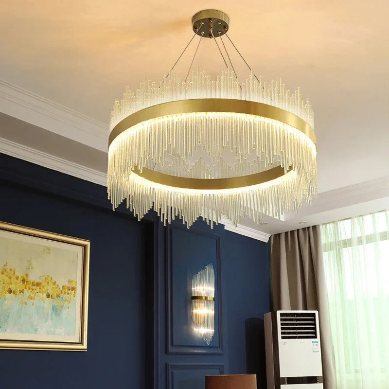 Afralia™ Glass Rod LED Pendant Chandelier: Elegant Lighting Fixture for Home Living Dining Bedroom Decor